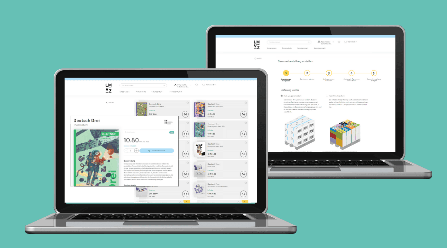 Zwei Laptops zeigen den Onlineshop.